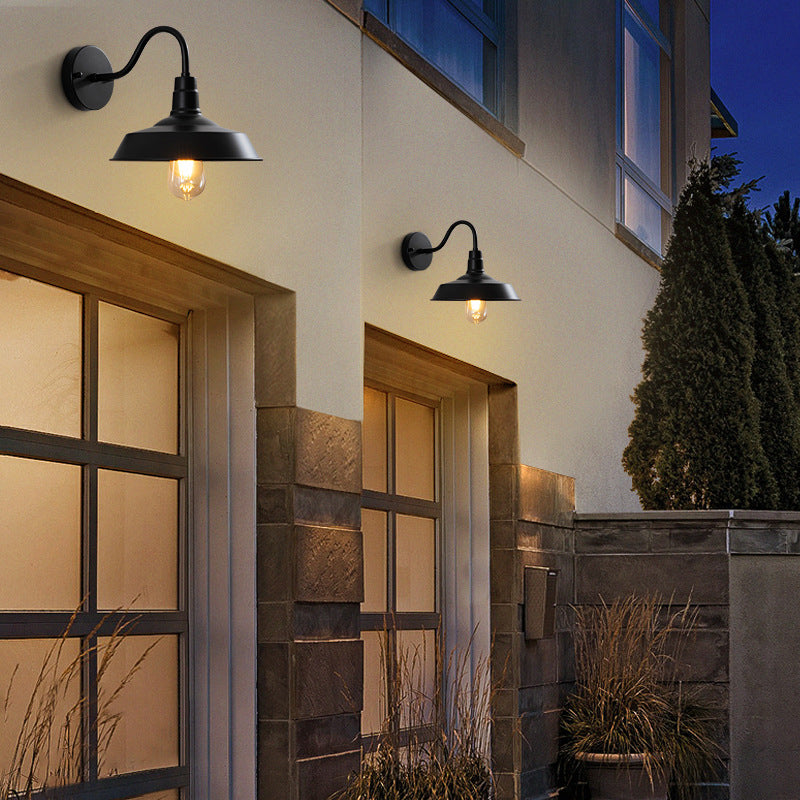 Flat Shape Wall Light Industrial Style Metal 1 Light Wall Lamp in Black
