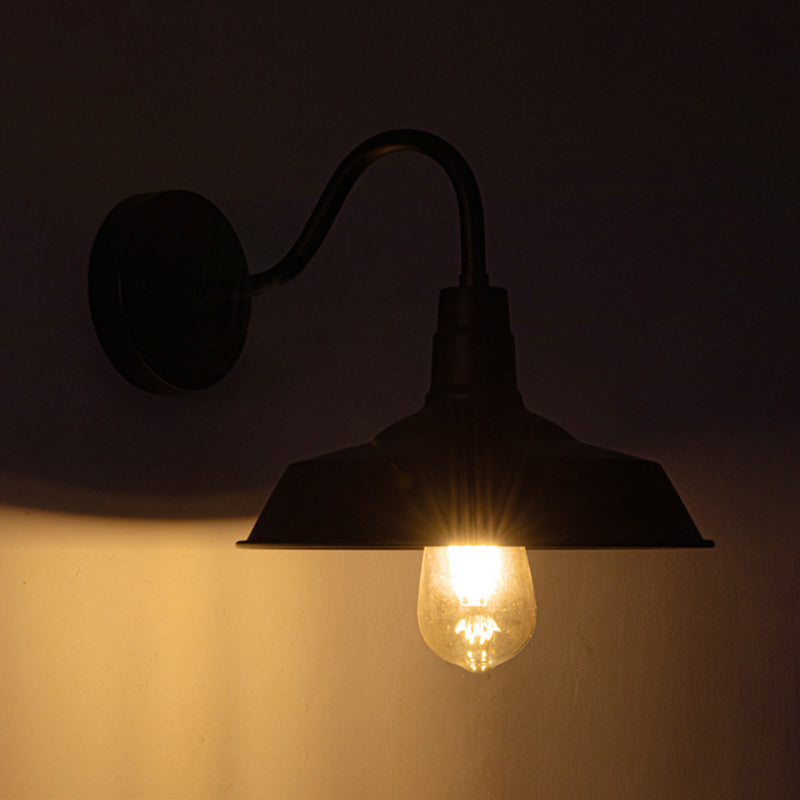 Flat Shape Wall Light Industrial Style Metal 1 Light Wall Lamp in Black