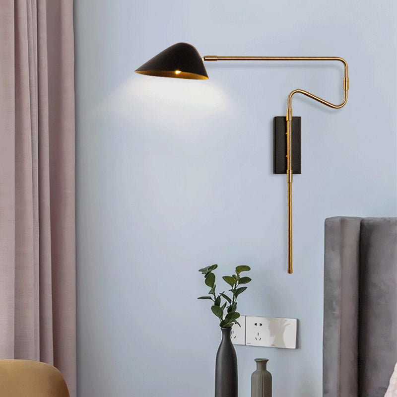 Modern Wall Sconce Geometric Shape Wall Light with Metal Shade for Bedroom in Black