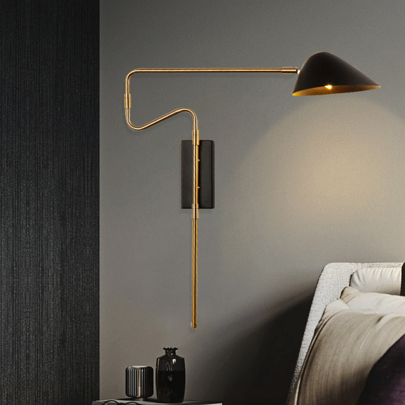 Modern Wall Sconce Geometric Shape Wall Light with Metal Shade for Bedroom in Black