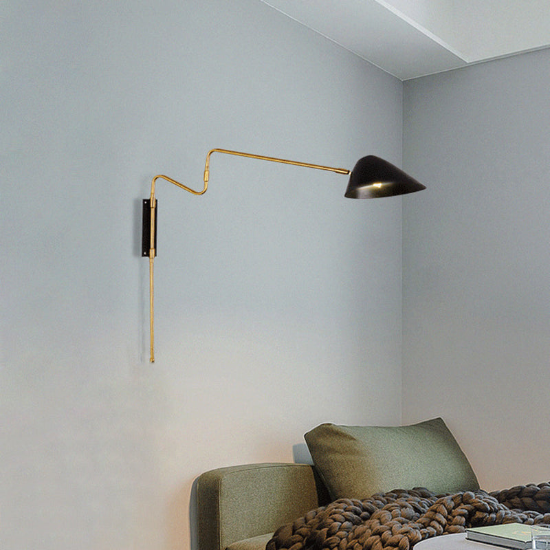 Modern Wall Sconce Geometric Shape Wall Light with Metal Shade for Bedroom in Black
