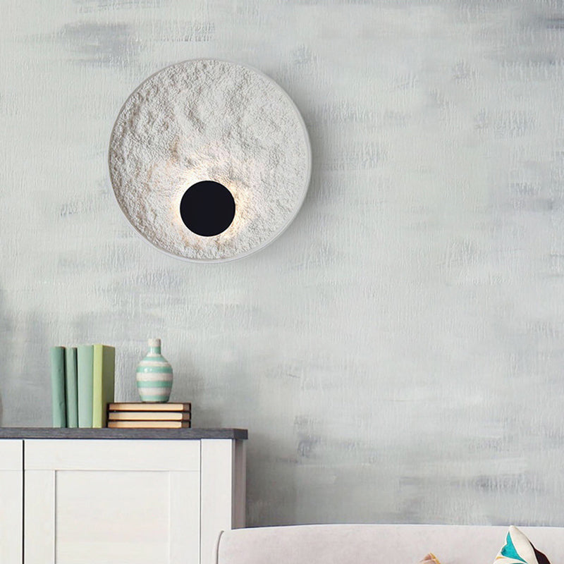 White Modern Metal Wall Sconce Circle Shape Wall Light with Resin Shade for Bedroom
