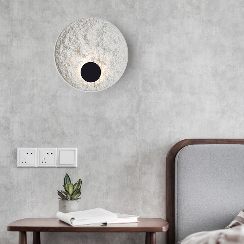 White Modern Metal Wall Sconce Circle Shape Wall Light with Resin Shade for Bedroom