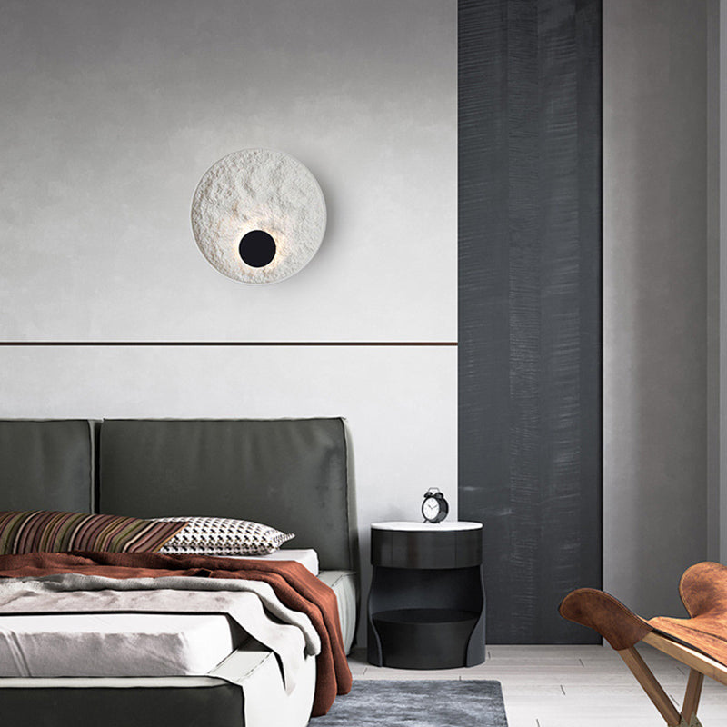 White Modern Metal Wall Sconce Circle Shape Wall Light with Resin Shade for Bedroom