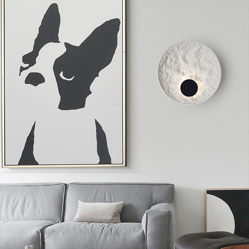 White Modern Metal Wall Sconce Circle Shape Wall Light with Resin Shade for Bedroom