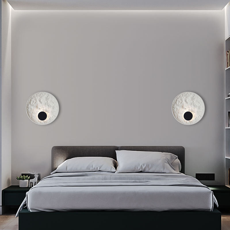 White Modern Metal Wall Sconce Circle Shape Wall Light with Resin Shade for Bedroom