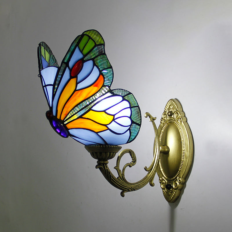 Tiffany Butterfly Sconce Light Fixtures Glass Wall Light Sconce for Bedroom
