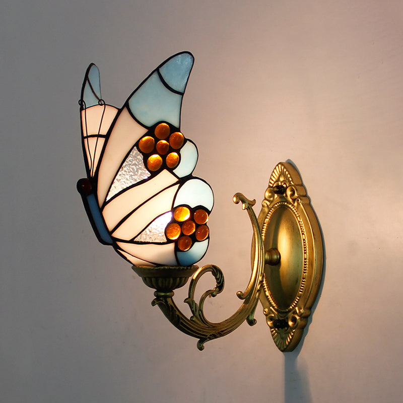Tiffany Butterfly Sconce Light Fixtures Glass Wall Light Sconce for Bedroom