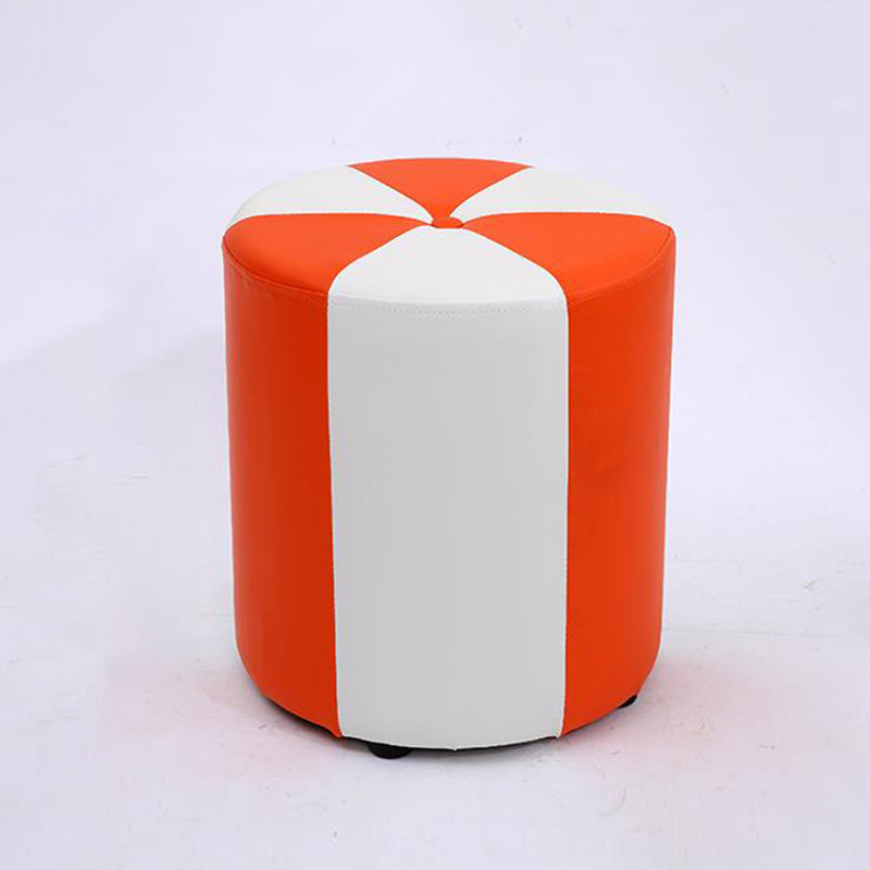 Modern Ottoman Faux Leather Upholstered Stripe Printed Cylinder Shape Ottoman