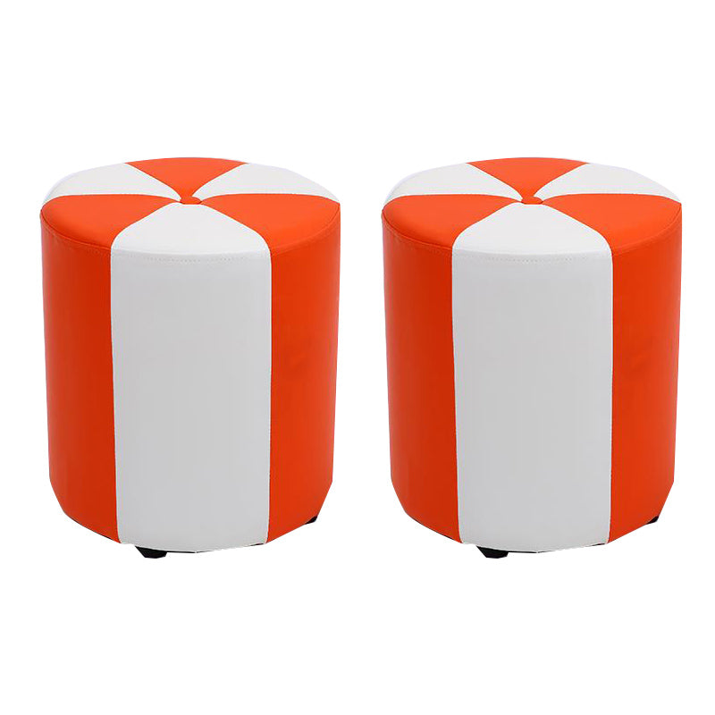 Modern Ottoman Faux Leather Upholstered Stripe Printed Cylinder Shape Ottoman