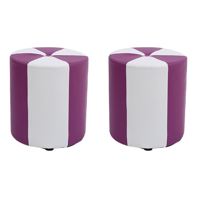 Modern Ottoman Faux Leather Upholstered Stripe Printed Cylinder Shape Ottoman