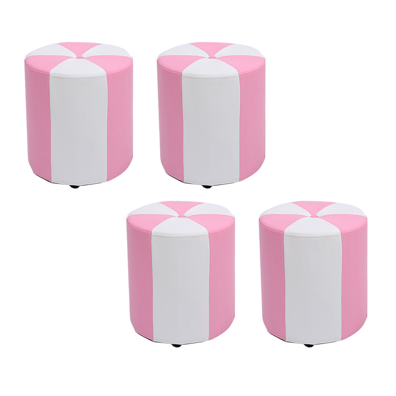 Modern Ottoman Faux Leather Upholstered Stripe Printed Cylinder Shape Ottoman