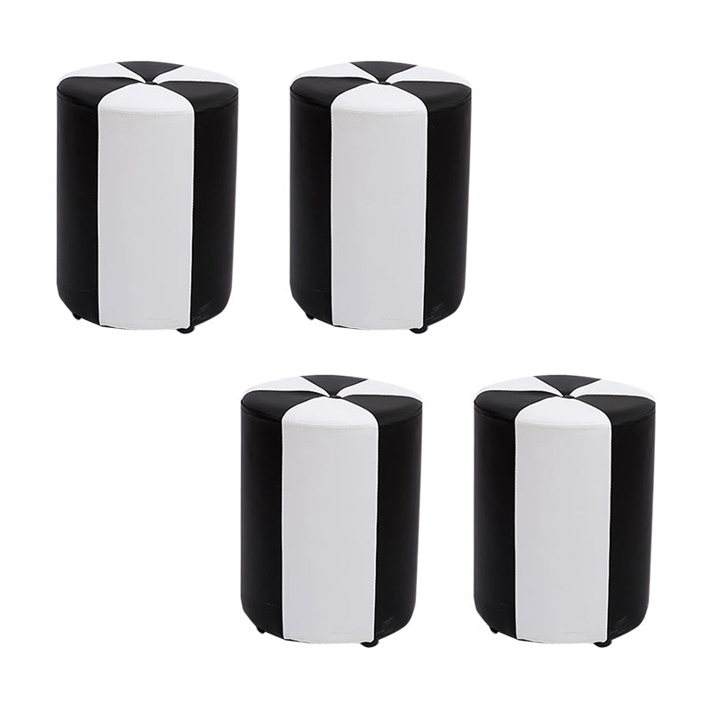 Modern Ottoman Faux Leather Upholstered Stripe Printed Cylinder Shape Ottoman