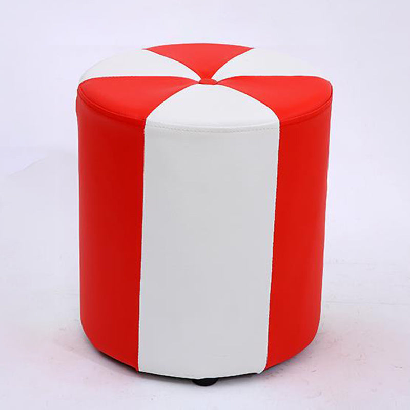 Modern Ottoman Faux Leather Upholstered Stripe Printed Cylinder Shape Ottoman