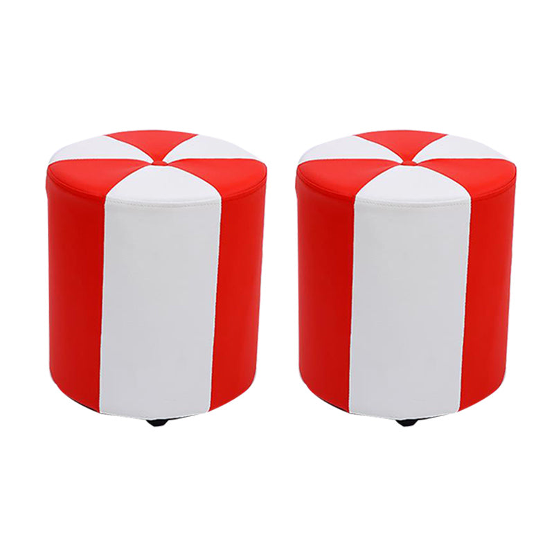 Modern Ottoman Faux Leather Upholstered Stripe Printed Cylinder Shape Ottoman