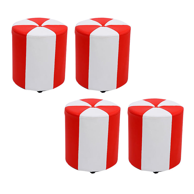 Modern Ottoman Faux Leather Upholstered Stripe Printed Cylinder Shape Ottoman