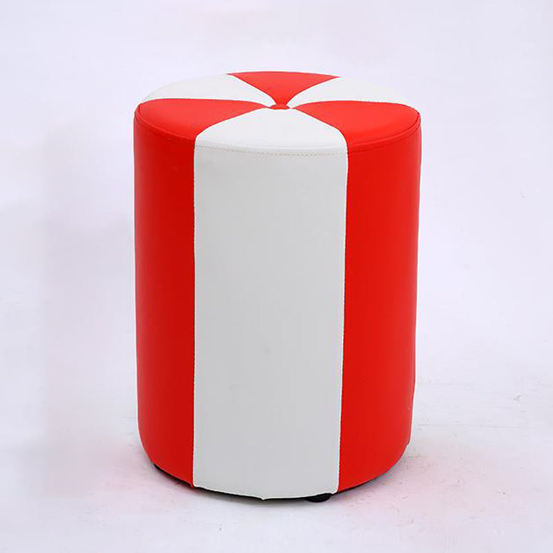 Modern Ottoman Faux Leather Upholstered Stripe Printed Cylinder Shape Ottoman