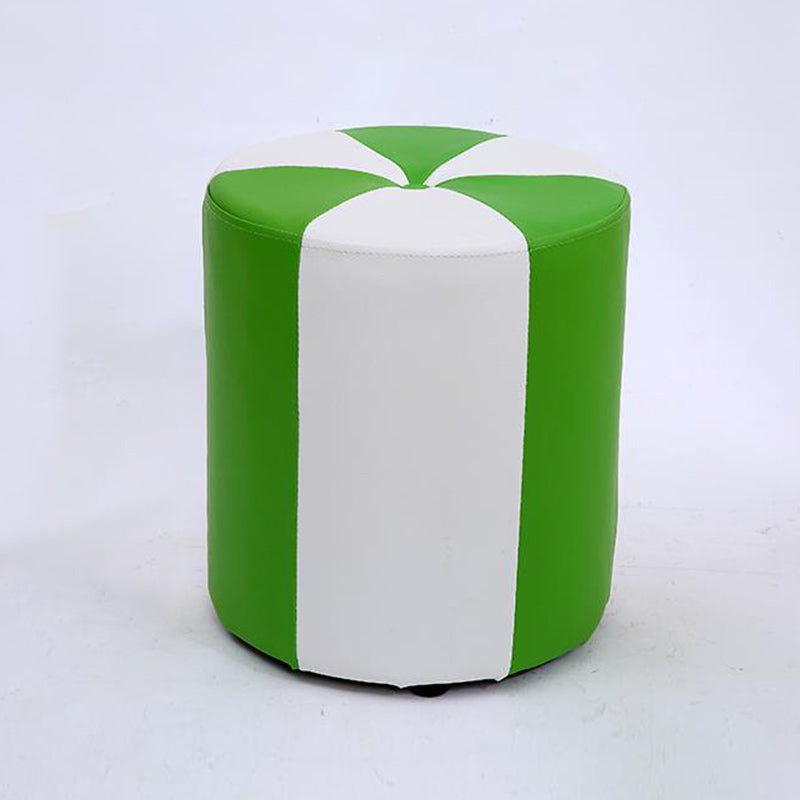 Modern Ottoman Faux Leather Upholstered Stripe Printed Cylinder Shape Ottoman