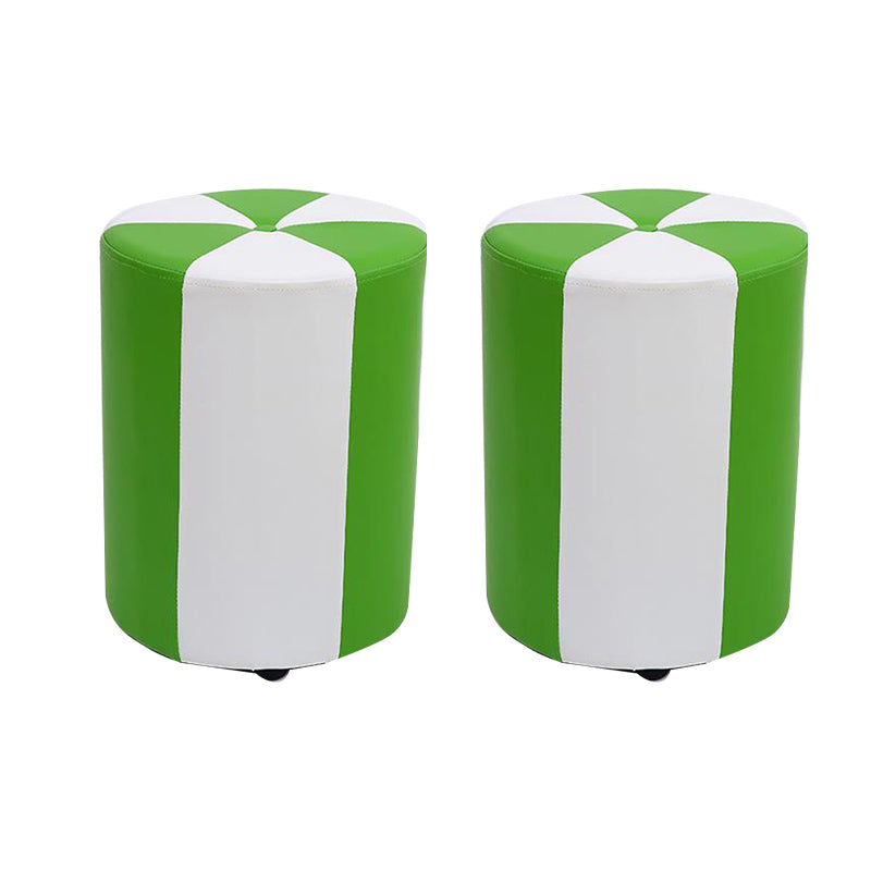 Modern Ottoman Faux Leather Upholstered Stripe Printed Cylinder Shape Ottoman