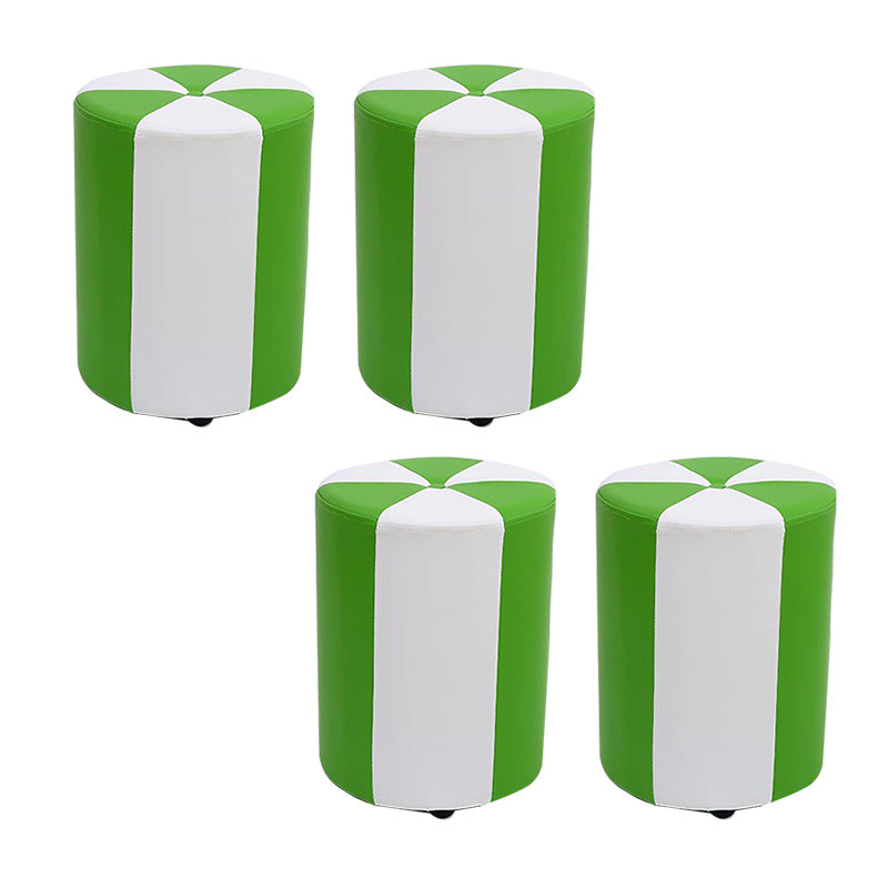 Modern Ottoman Faux Leather Upholstered Stripe Printed Cylinder Shape Ottoman