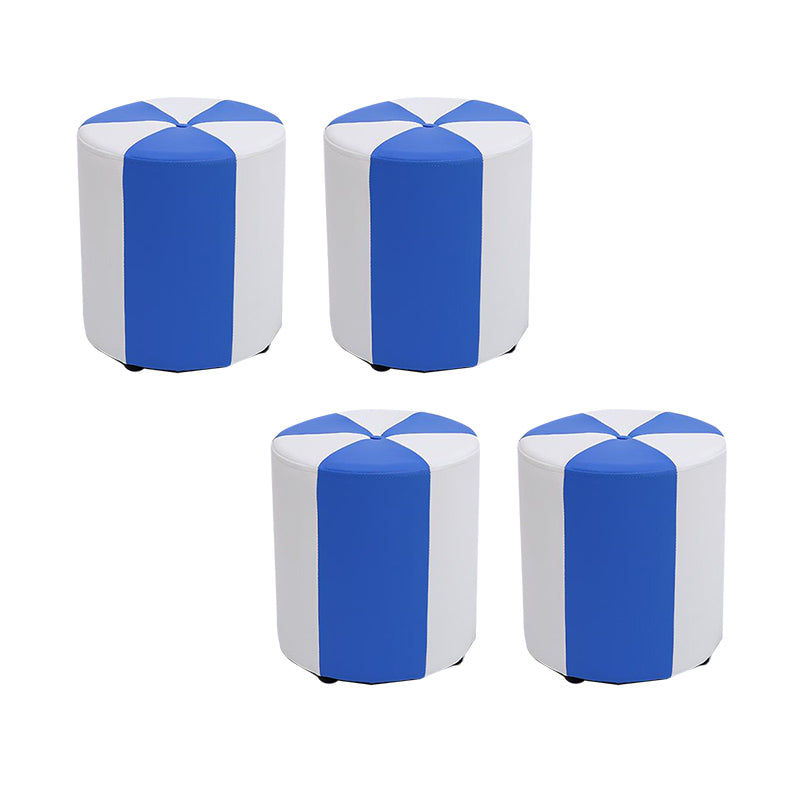 Modern Ottoman Faux Leather Upholstered Stripe Printed Cylinder Shape Ottoman