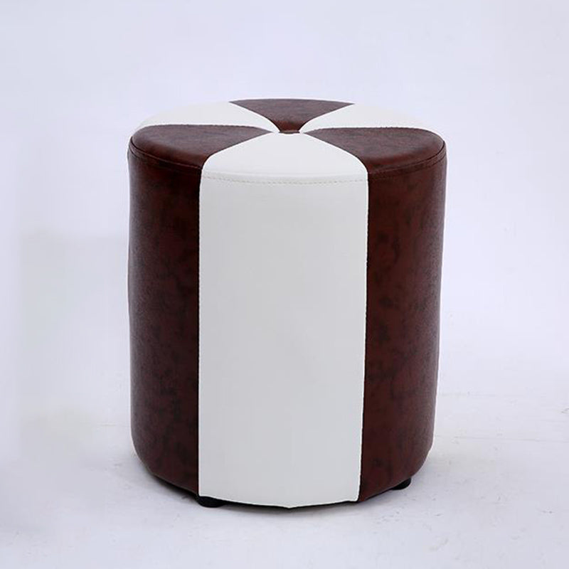 Modern Ottoman Faux Leather Upholstered Stripe Printed Cylinder Shape Ottoman