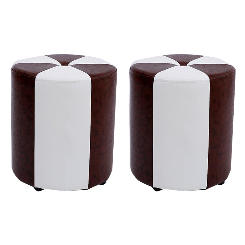 Modern Ottoman Faux Leather Upholstered Stripe Printed Cylinder Shape Ottoman