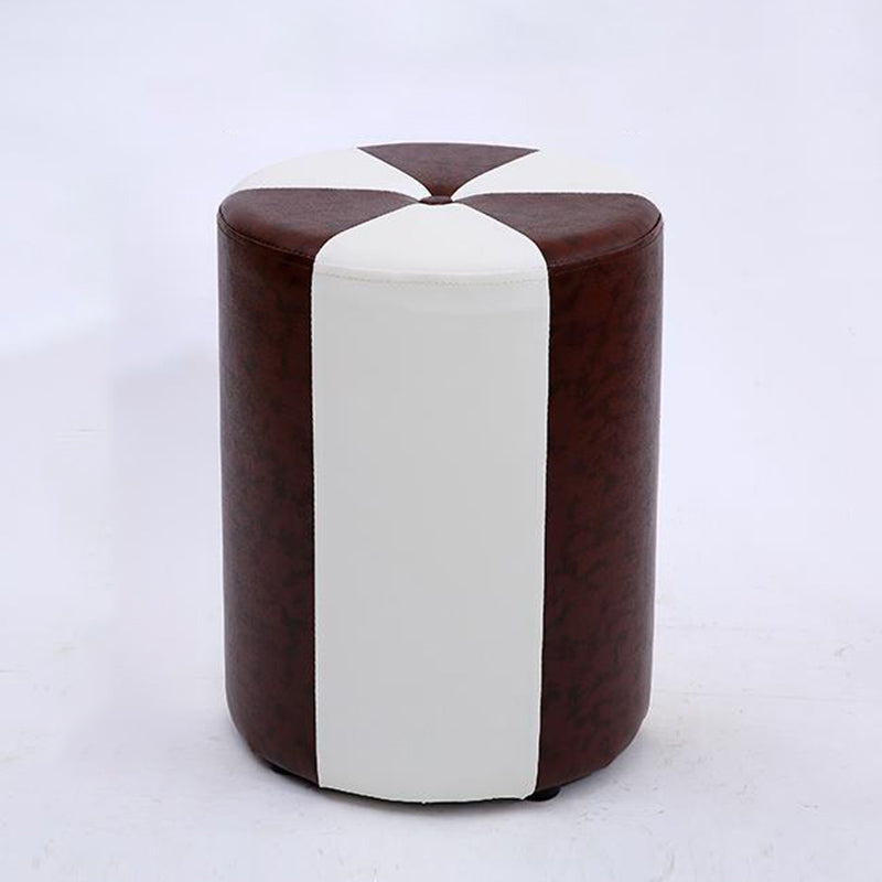 Modern Ottoman Faux Leather Upholstered Stripe Printed Cylinder Shape Ottoman