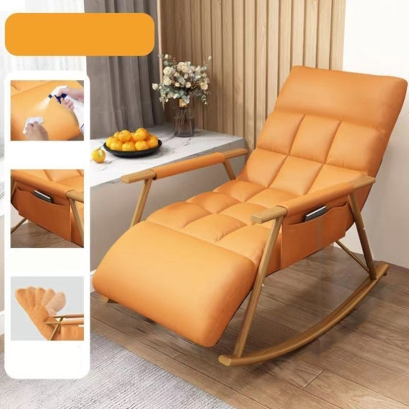 Creative Tufted Recliner Chair Solid Color Faux Leather Rocker Chair