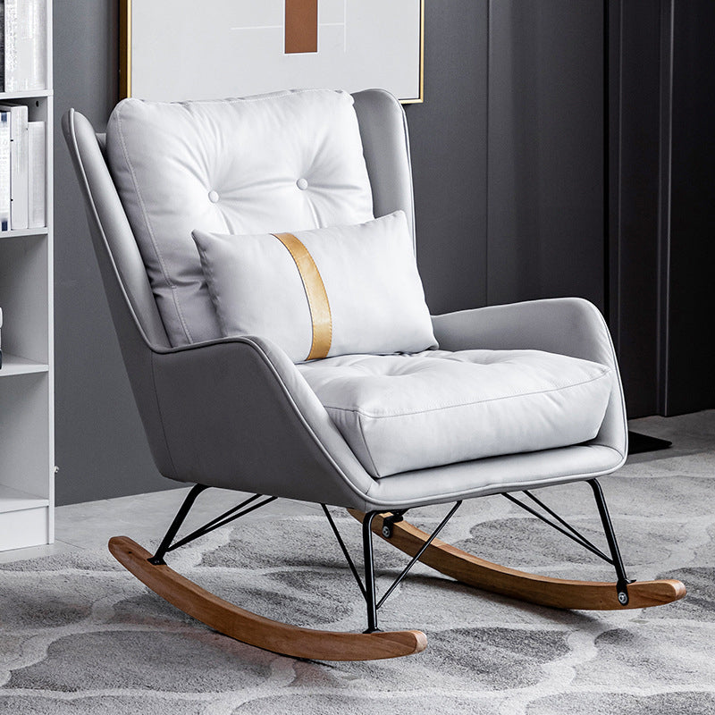 Modern Rocker Tufted Cushions Patchwork Fabric Rocking Chair with Pillow