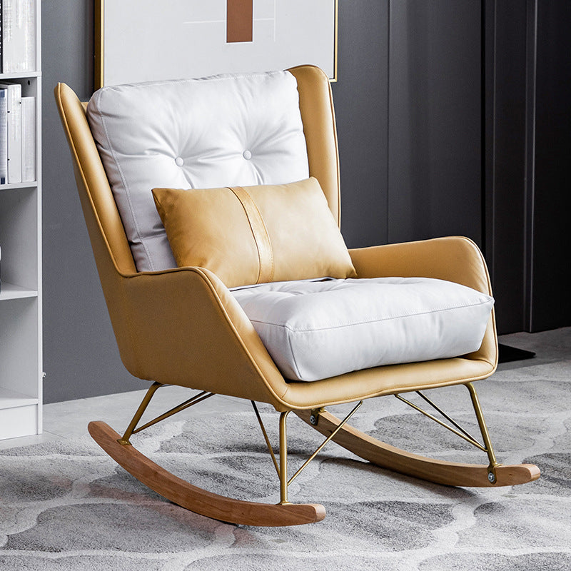 Modern Rocker Tufted Cushions Patchwork Fabric Rocking Chair with Pillow