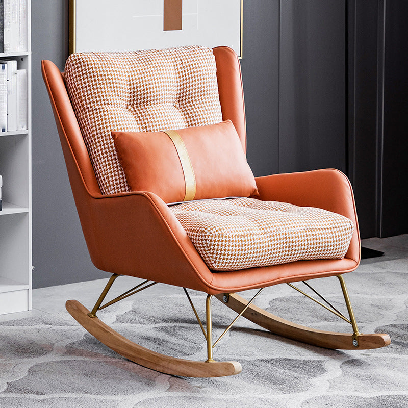 Modern Rocker Tufted Cushions Patchwork Fabric Rocking Chair with Pillow