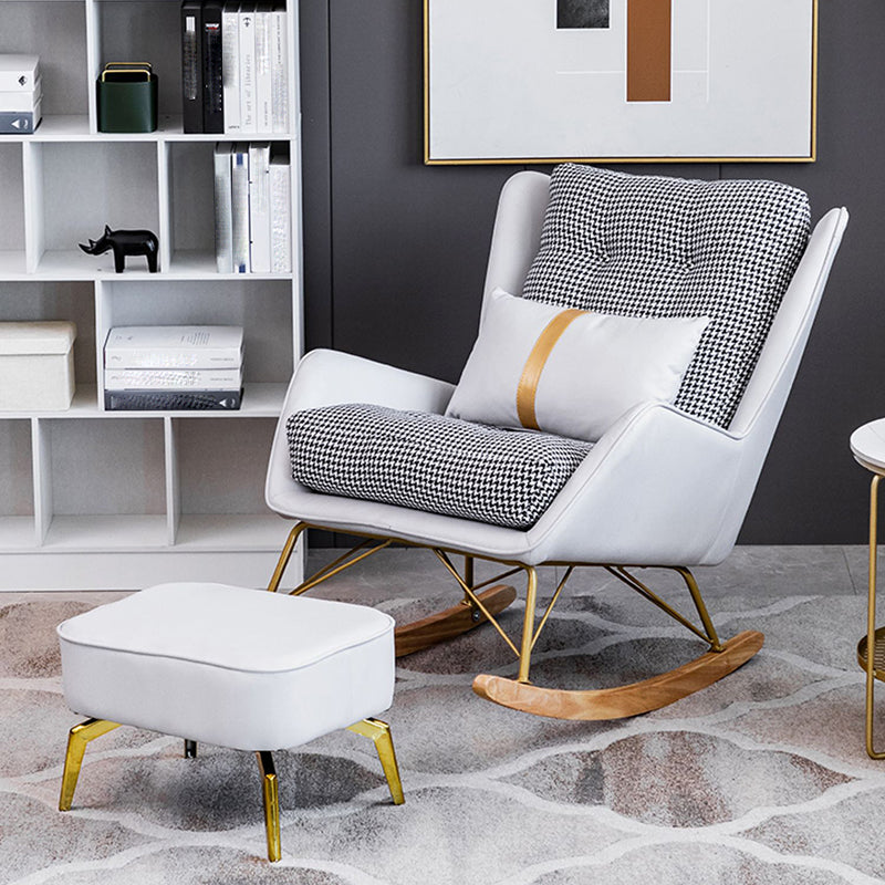 Modern Rocker Tufted Cushions Patchwork Fabric Rocking Chair with Pillow