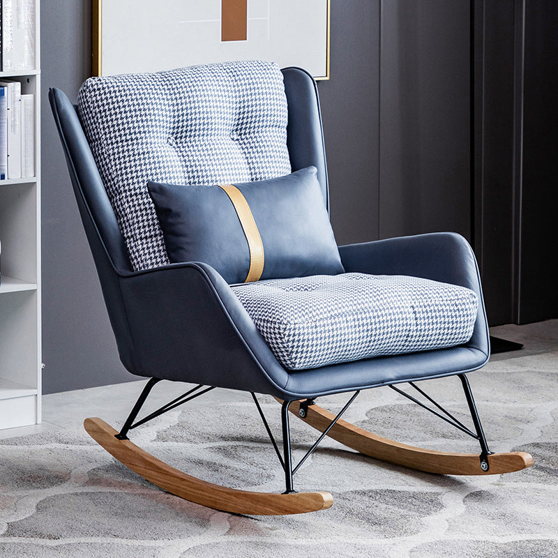 Modern Rocker Tufted Cushions Patchwork Fabric Rocking Chair with Pillow