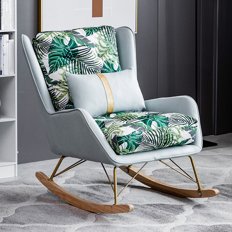 Modern Rocker Tufted Cushions Patchwork Fabric Rocking Chair with Pillow