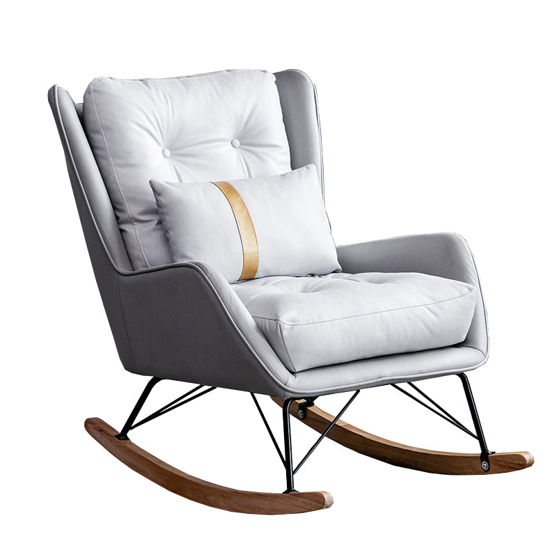 Modern Rocker Tufted Cushions Patchwork Fabric Rocking Chair with Pillow