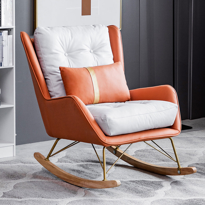 Modern Rocker Tufted Cushions Patchwork Fabric Rocking Chair with Pillow