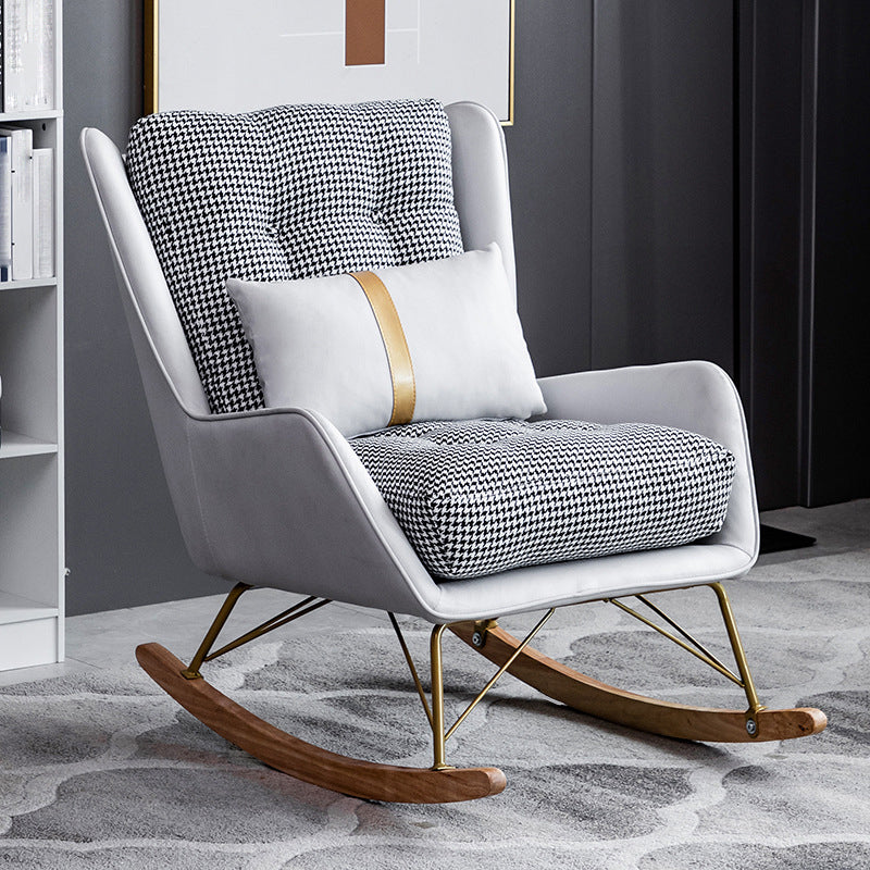 Modern Rocker Tufted Cushions Patchwork Fabric Rocking Chair with Pillow