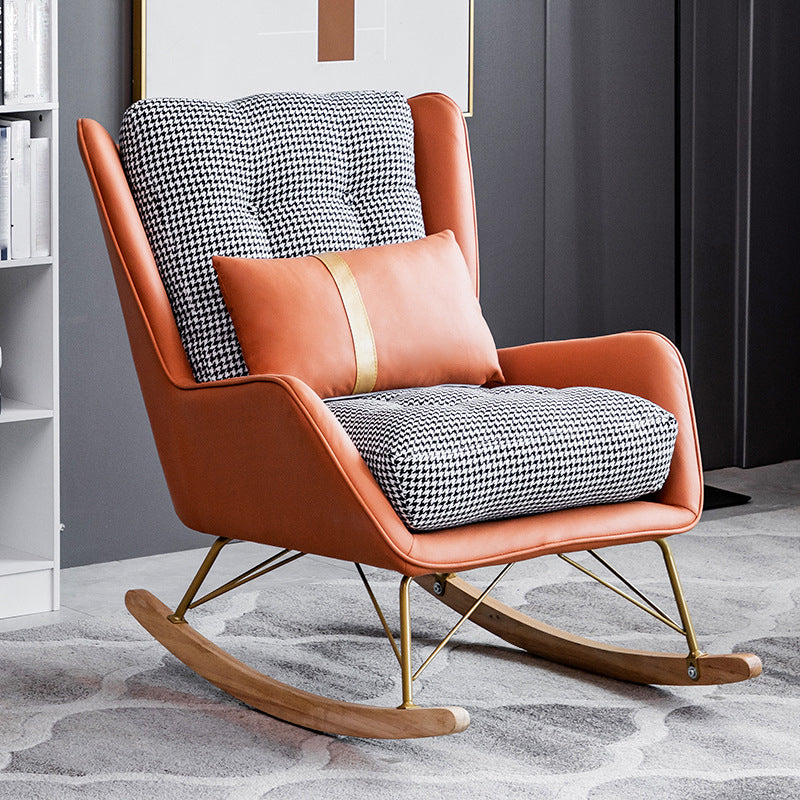 Modern Rocker Tufted Cushions Patchwork Fabric Rocking Chair with Pillow