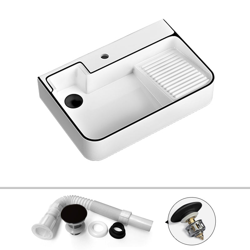 Contemporary Bathroom Sink Porcelain Solid Color Rectangular Vessel Sink with Pop-Up Drain