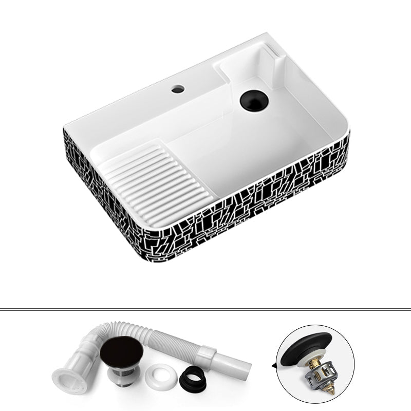 Contemporary Bathroom Sink Porcelain Solid Color Rectangular Vessel Sink with Pop-Up Drain