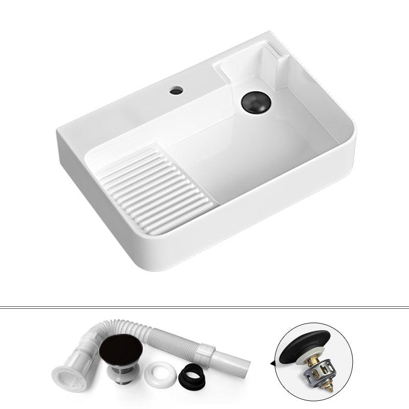 Contemporary Bathroom Sink Porcelain Solid Color Rectangular Vessel Sink with Pop-Up Drain