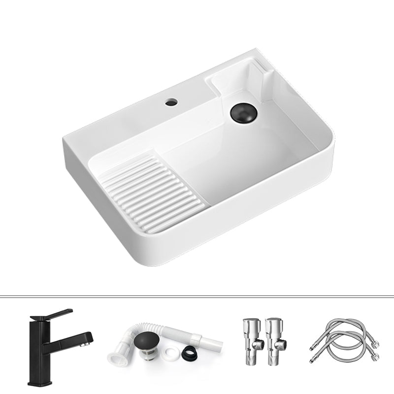 Contemporary Bathroom Sink Porcelain Solid Color Rectangular Vessel Sink with Pop-Up Drain