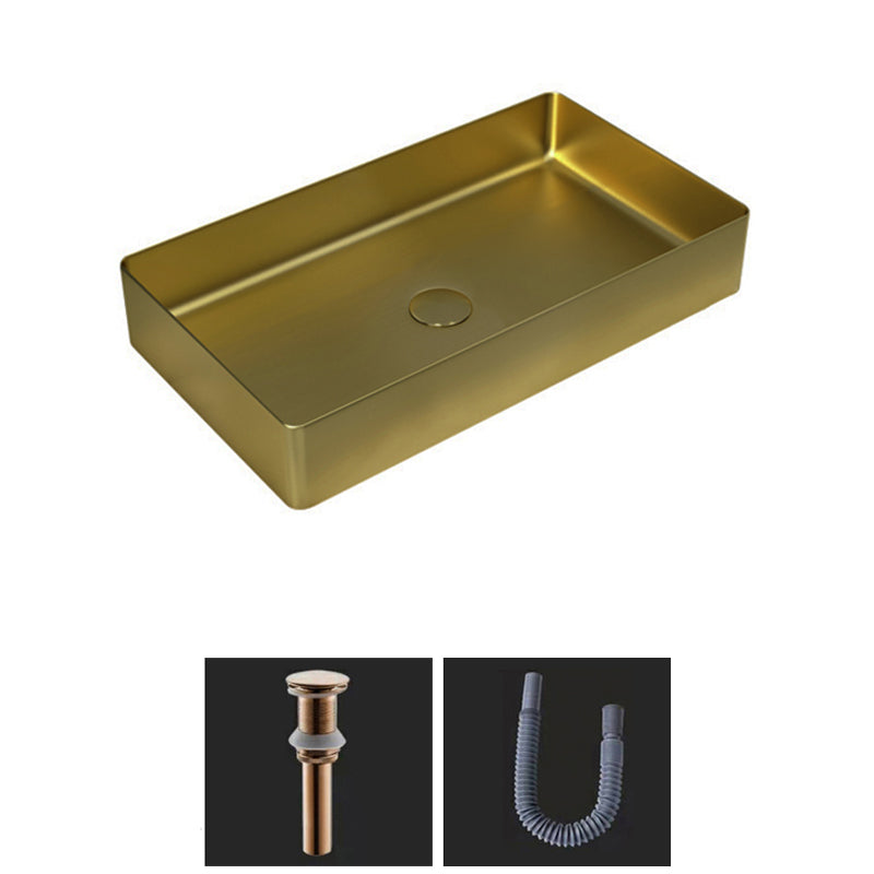 Modern Bathroom Sink Metal Rectangular Vessel Bathroom Sink with Pop-Up Drain