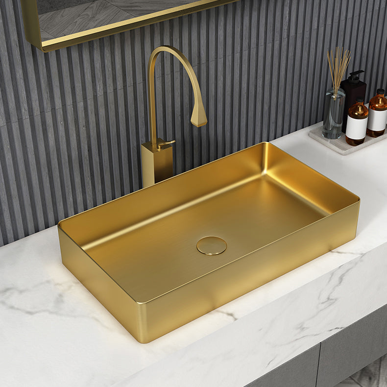 Modern Bathroom Sink Metal Rectangular Vessel Bathroom Sink with Pop-Up Drain