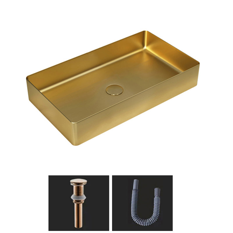 Modern Bathroom Sink Metal Rectangular Vessel Bathroom Sink with Pop-Up Drain