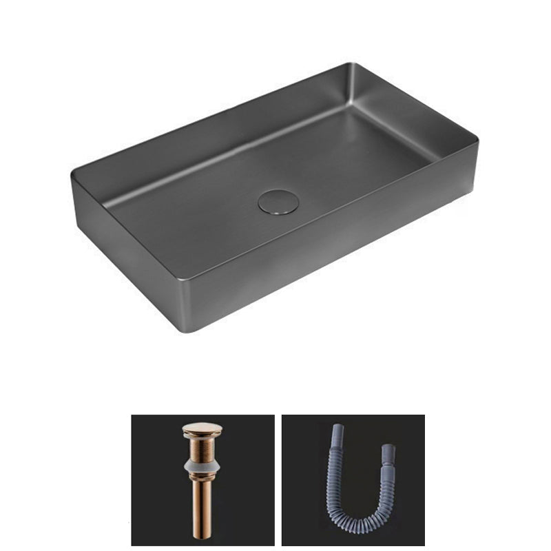 Modern Bathroom Sink Metal Rectangular Vessel Bathroom Sink with Pop-Up Drain