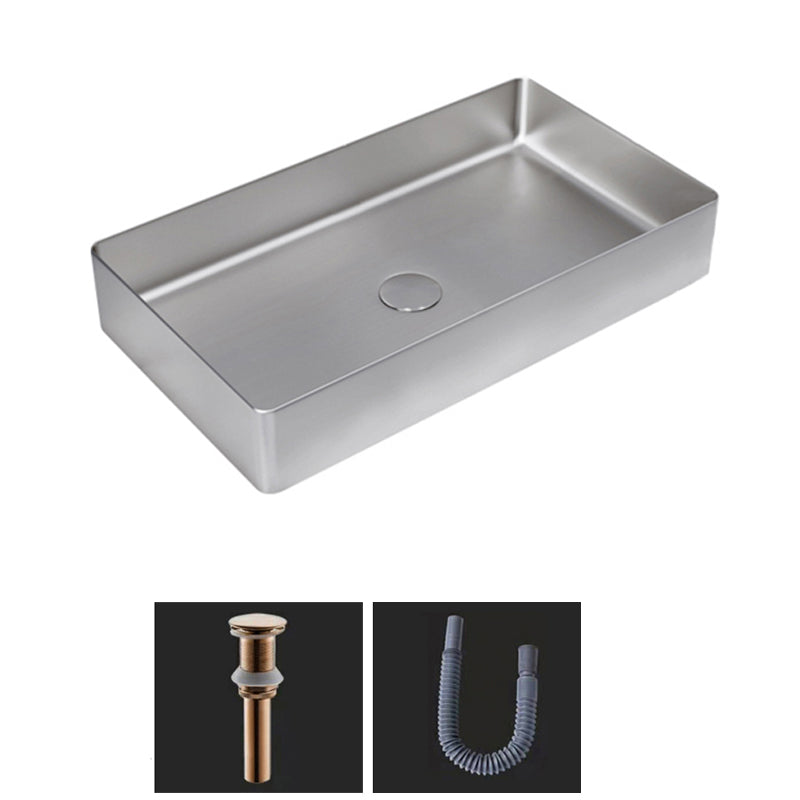 Modern Bathroom Sink Metal Rectangular Vessel Bathroom Sink with Pop-Up Drain
