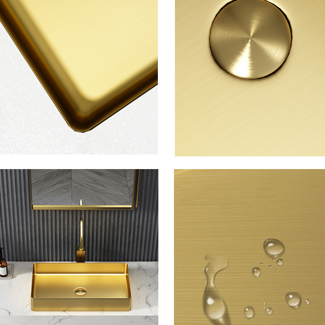 Modern Bathroom Sink Metal Rectangular Vessel Bathroom Sink with Pop-Up Drain