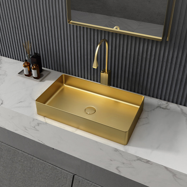 Modern Bathroom Sink Metal Rectangular Vessel Bathroom Sink with Pop-Up Drain